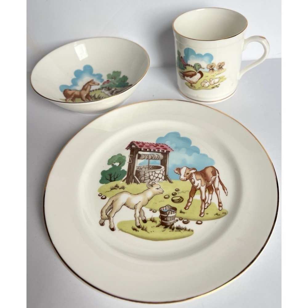 Princess House Hammersley Fine Bone China Child Set Plate Bowl Mug England Farm